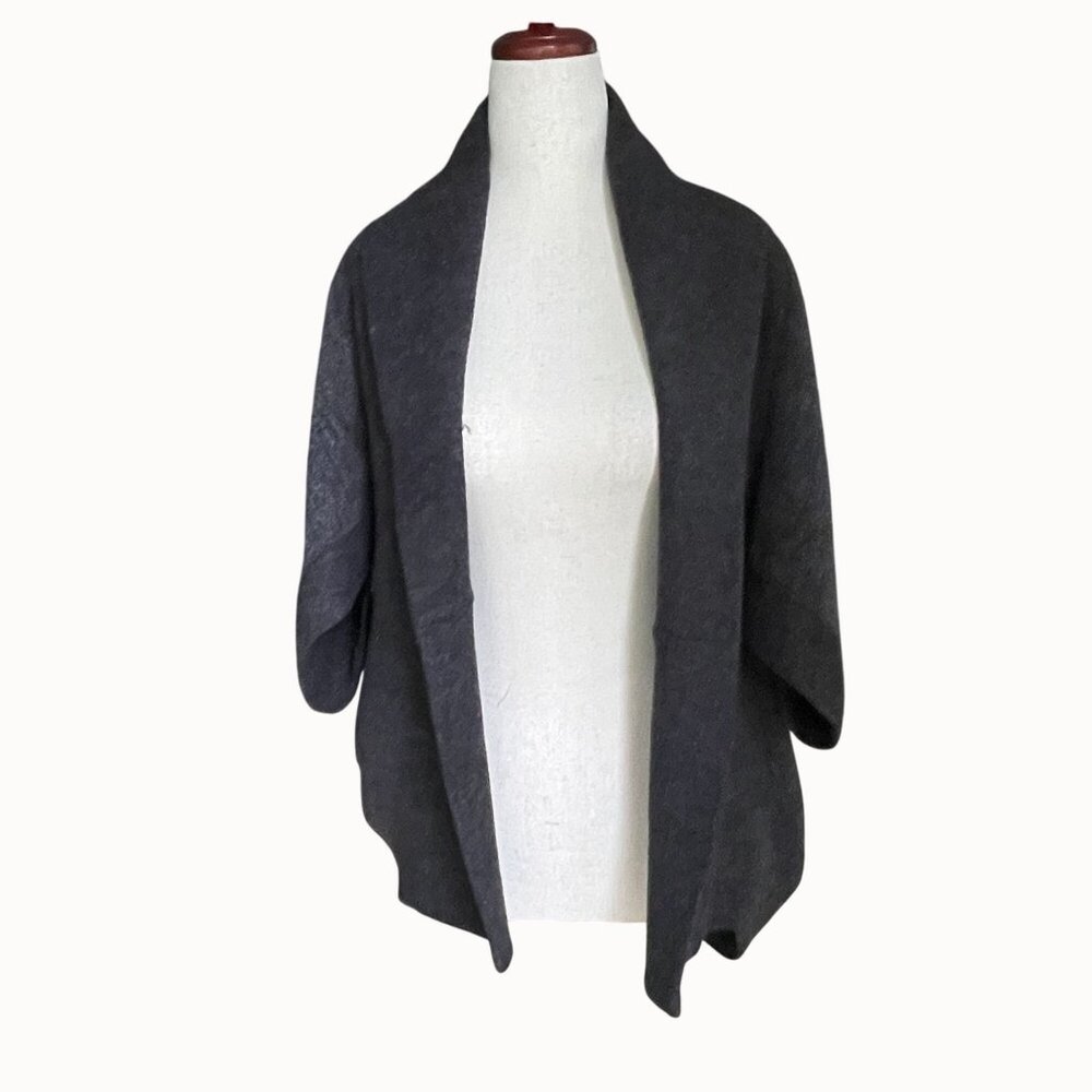 Vtg Saks Fifth Avenue Gray Origami Cocoon Open Front Fleece Wrap Jacket XS - Picture 10 of 16